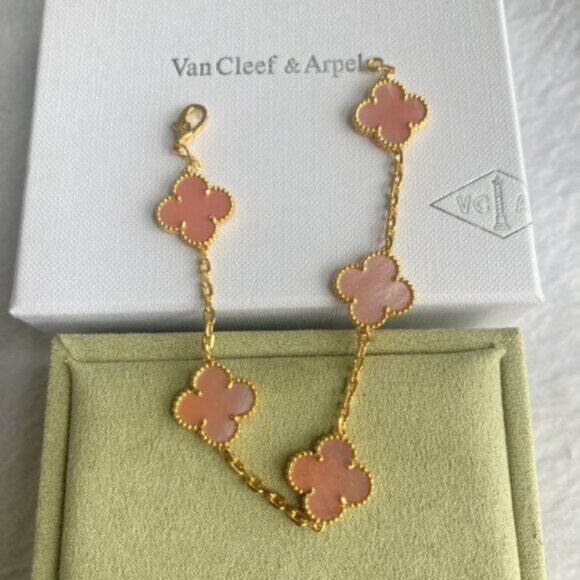 VCA Vintage Alhambra bracelet 18K Pink Mother Of Pearl 5 motifs